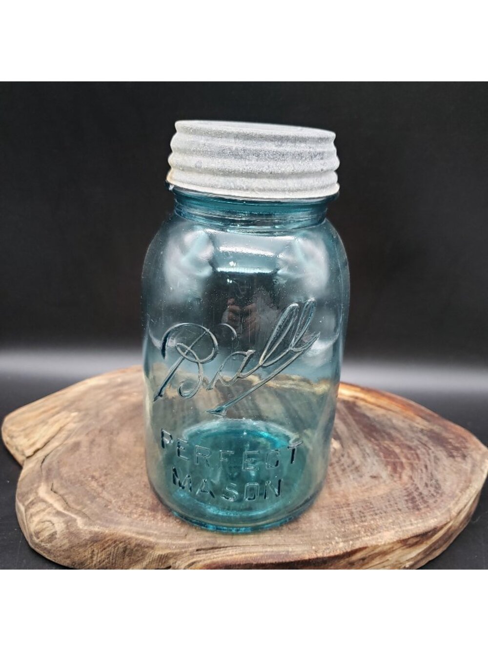 Vintage Ball Perfect Mason Jar Aqua Blue Glass Zinc Lid Quart